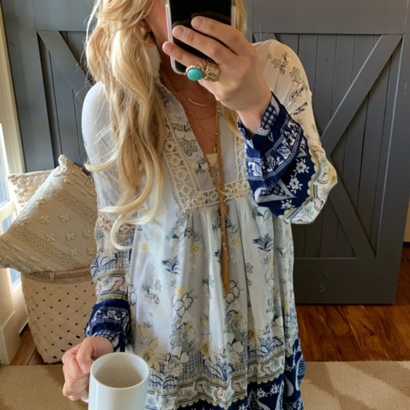 Boho Long Sleeve Floral Print Tunic Dress - Picture 2 of 7